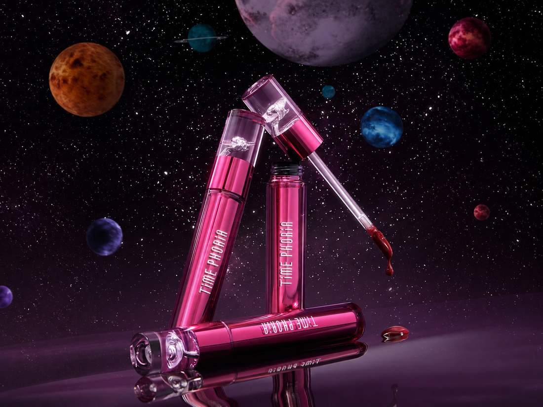 Altera Blurring Lip Tint beside glossy color texture and a soft-focus velvet matte lip finish