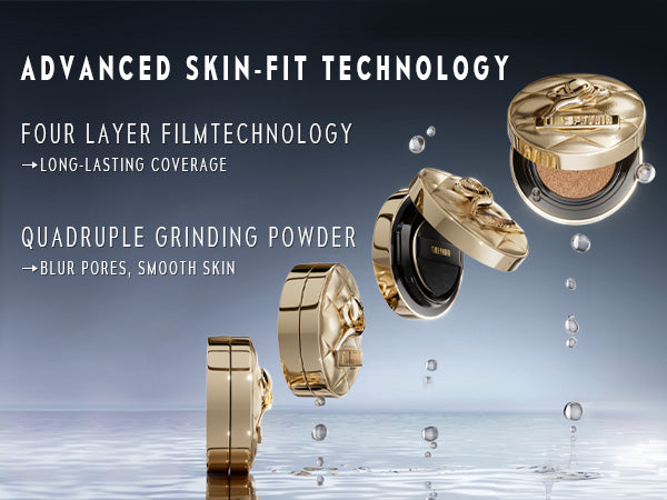 Timephoria Glow Cushion Foundation product with 'Advanced Skin-Fit Technology' text